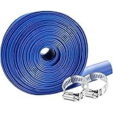 YASHINE PVC HOSE 2"*50ft, Pool Backwash Hose, Heavy Duty Reinforced Blue PVC Discharge Hose Lay Flat Water, For Swimming Drain Pools and Clean Filters, with 2 Clamp