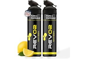 REVO2 Oxygen Can | 98% Pure Portable Oxygen for Recovery, Immunity & Hiking | 10L Canister with Leak-Proof Mouthpiece & Trigger Lock | Natural Citrus Boost for Breathing, Energy & Wellness - Lemon 2 Pack