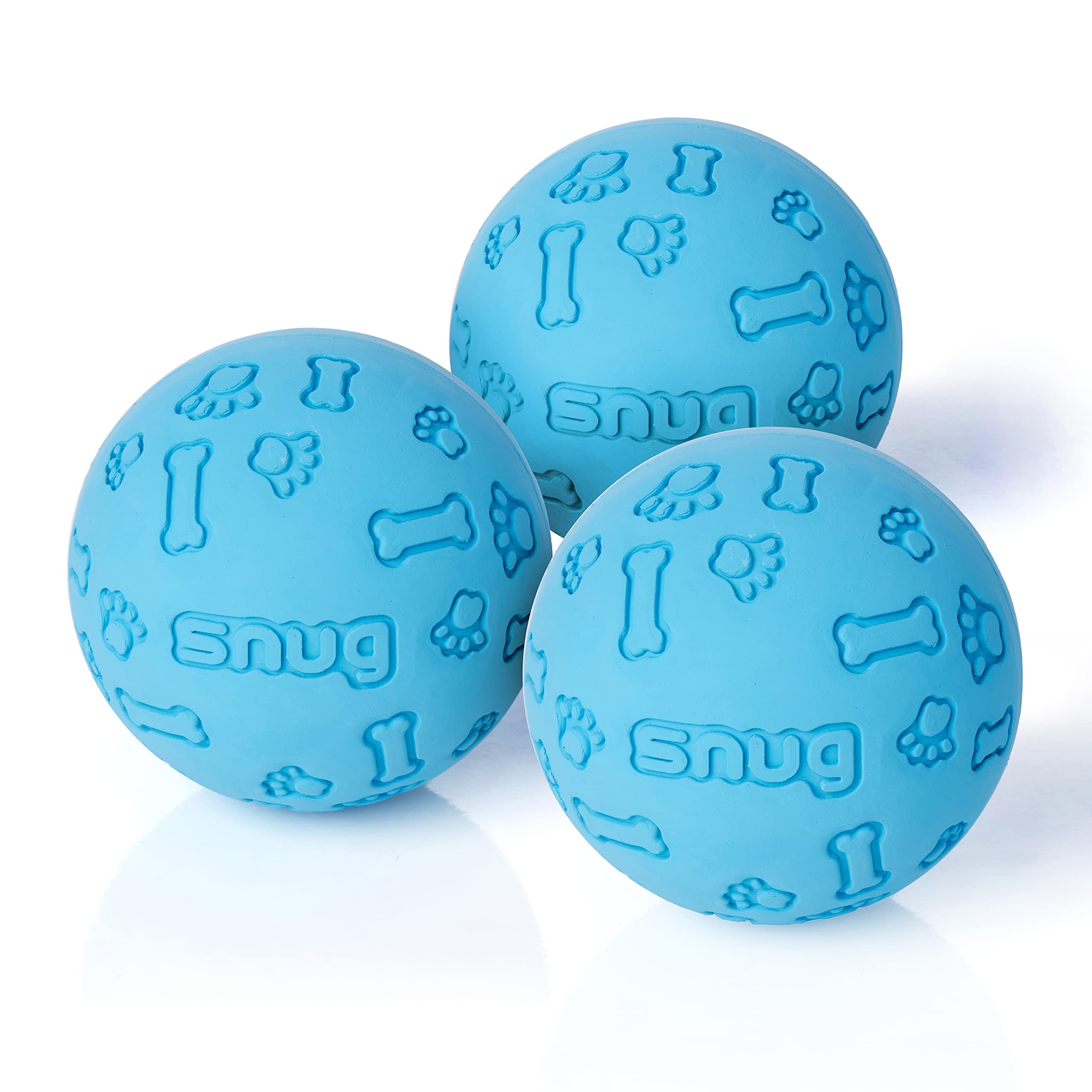 Snug Rubber Dog Balls for Small and Medium Dogs - Tennis Ball Size - Virtually Indestructible (3 Pack - Blue)
