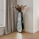 30" Large Double Sided Crushed Diamond Vases,Tall Black Mirrored Vase for Floor, Crystal Crush Diamond Decorative Vase for Home,Office,Hotel (Black,10.6" L x 5.3" W x 30" H)