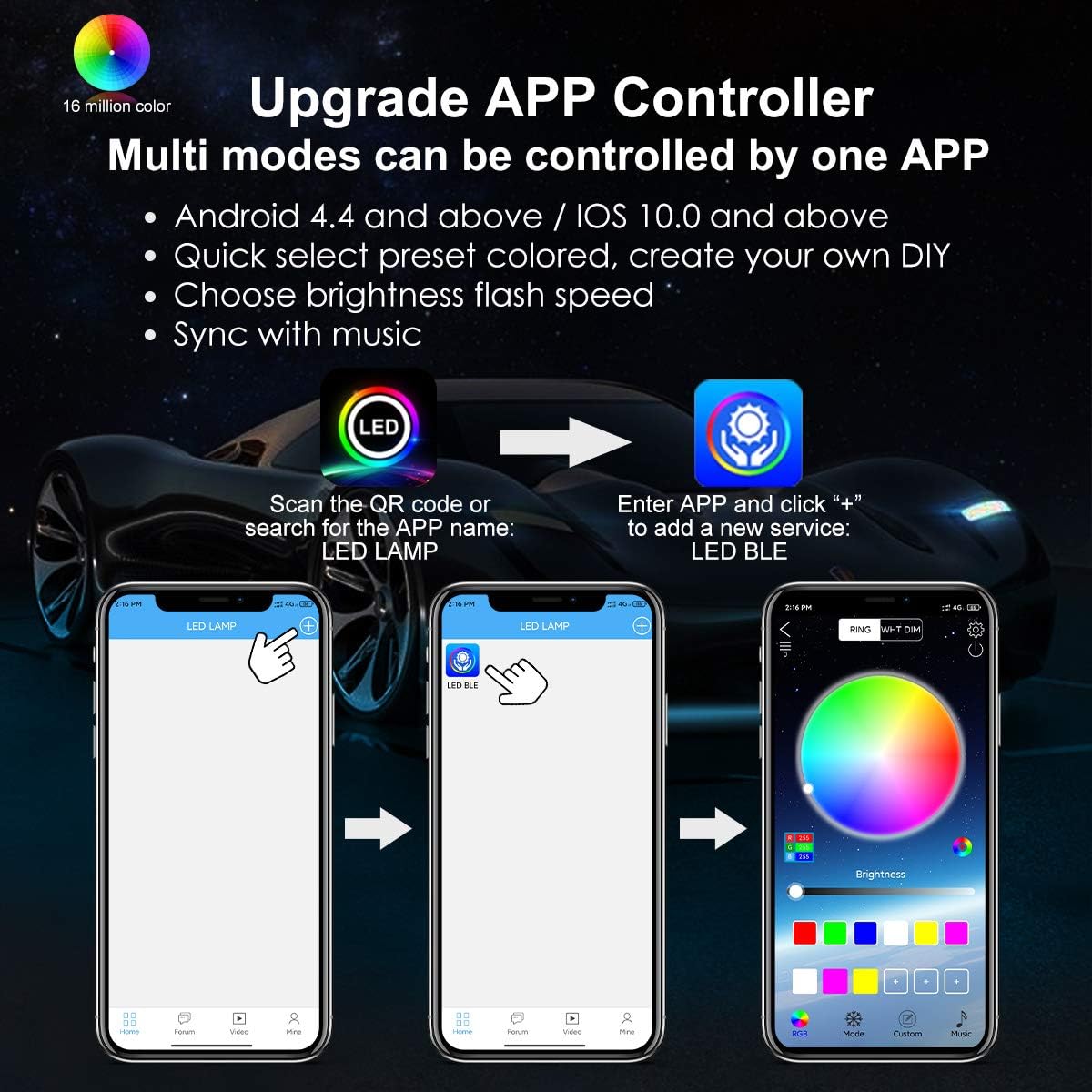 AMBOTHER LED RGB Rock Lights 120 LEDs 8 Pods Underglow APP Multicolor Music Sync Waterproof Neon with 24 Key 4 Key Remote Controller Exterior Under Glow Light for Trucks Car Off Road: Automotive