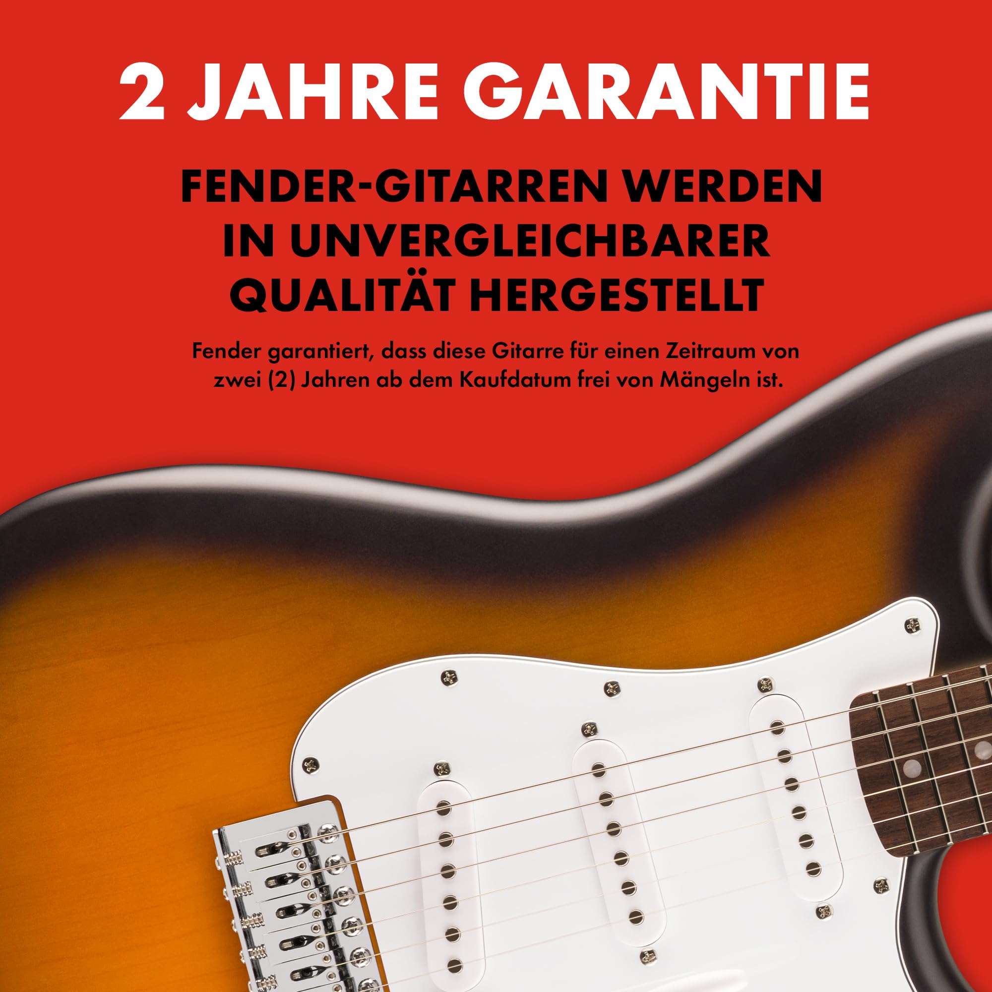 Squier by Fender Debut Collection Stratocaster E-Gitarre, Laurel-Griffbrett, Weißes Schlagbrett, 2-Farb-Sunburst 6