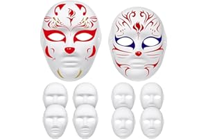VALICLUD 12PCS Halloween Paper Mache Masks DIY Full Face Masks Blank Masquerade Halloween Party White Masks