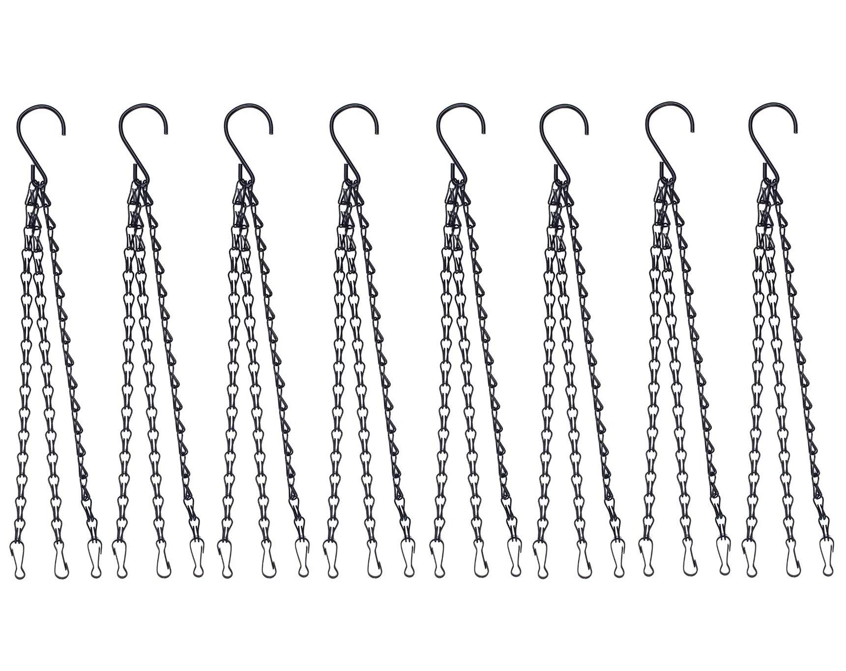 KAHEIGN 8Pcs Hanging Chain with Clip, 40cm Metal Hanging Basket Hanger 3-Leg Plant Hanging Chain for Flower Pot Planters Bird Feeders Lanterns Ornaments (Black)