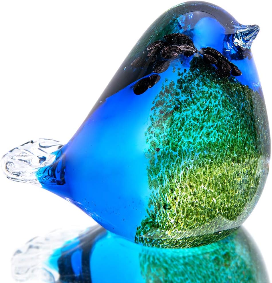 QF Glass Bird Handmade Blown Glass Figurine Christmas, Birthday Gift Decorative Ornaments for Home Blue and Green Paper Weight