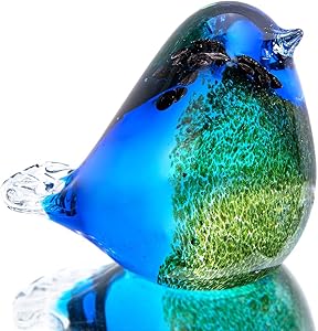 QF Glass Bird Handmade Blown Glass Figurine Christmas, Birthday Gift Decorative Ornaments for Home Blue and Green Paper Weight