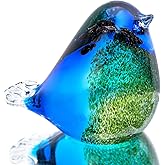 QFkris Qf 4" Glass Bird Handmade Blown Glass Figurine Christmas, Birthday Gift Decorative Ornaments for Home Blue and Green Paper Weight