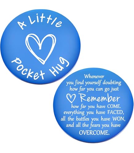 Pocket Hug Token & Leather Keychain - Stainless Steel Keepsake For Long Distance, Miss You Gifts