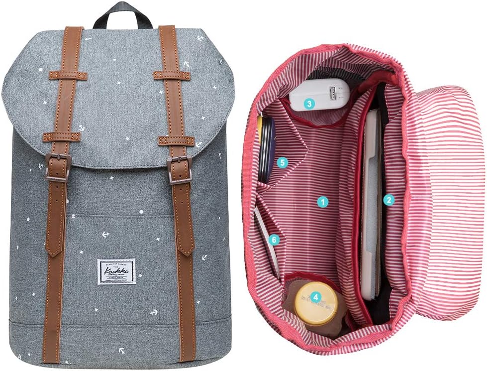 KAUKKO Rucksack Damen Herren Vintage Laptop Reiserucksack für 14" Notebook Lässiger Daypacks Schultaschen Casual Daypack - Image 5
