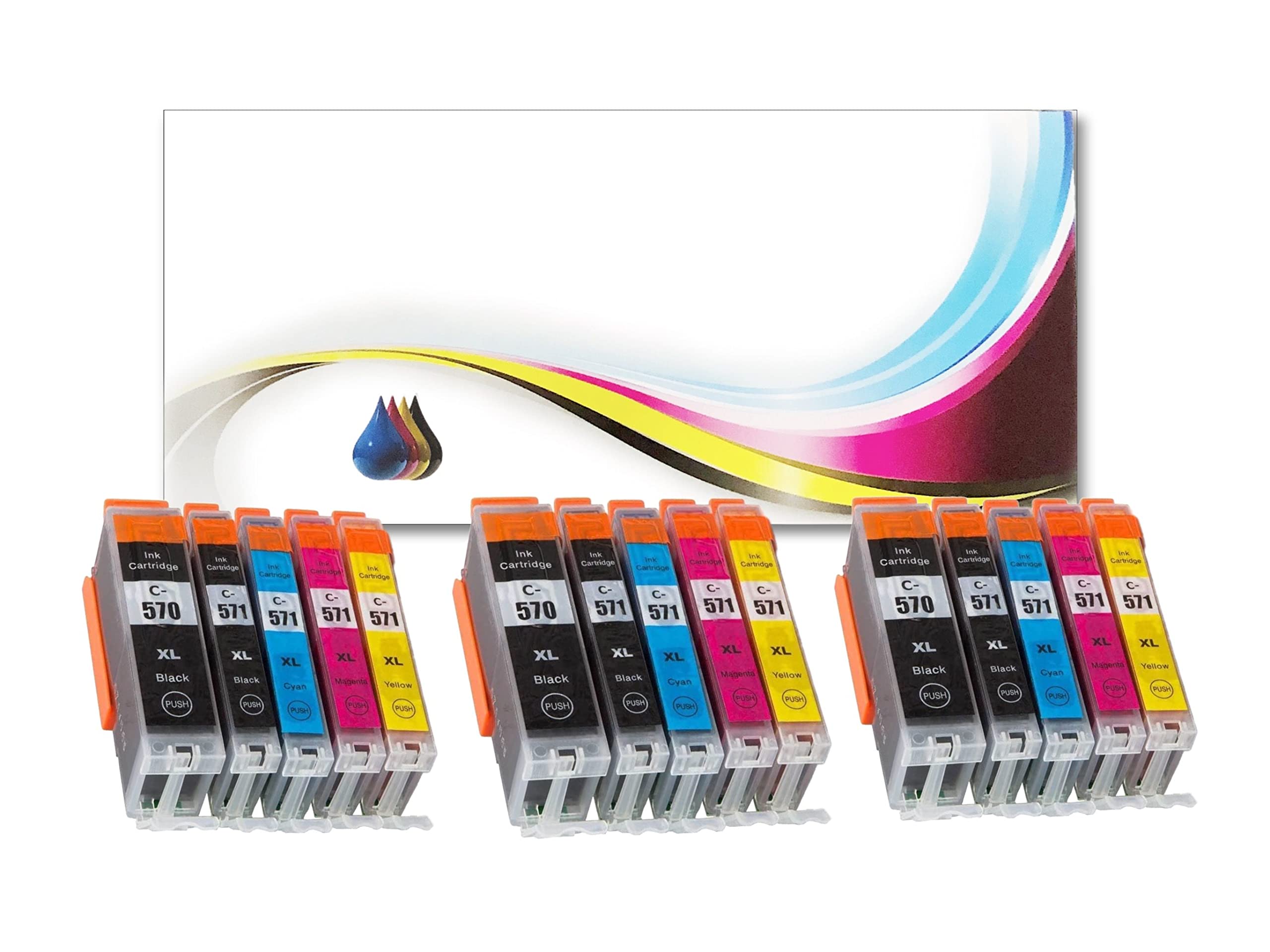 15 Pack PGI-570XL CLI-571XL Compatible with Canon 570 571 ink Cartridges Replacement For MG5700 MG5750 TS5051 TS5050 TS5050 MG6851 MG5751 MG6850 TS6050 MG5753 MG6852 TS5053 TS6051