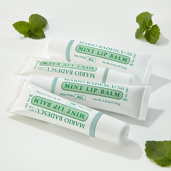 MARIO BADESCU MOISTURIZING MINT LIP BALM FOR DRY CRACKED LIPS, INFUSED WITH COCONUT OIL AND SHEA BUTTER, ULTRA-NOURISHING LIP CARE MOISTURIZER FOR SOFT, SMOOTH AND SUPPLE LIPS, 0.35 OZ