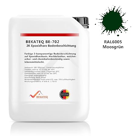 BEKATEQ BE-702 2K Epoxidharz Bodenbeschichtung, RAL6005 Moosgrün 1kg, Bodenfarbe, Betonfarbe