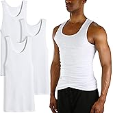 ToBeInStyle Men’s 100% Cotton White A-Shirts Form-Fitting Sleeveless Scoop Neck Undershirts