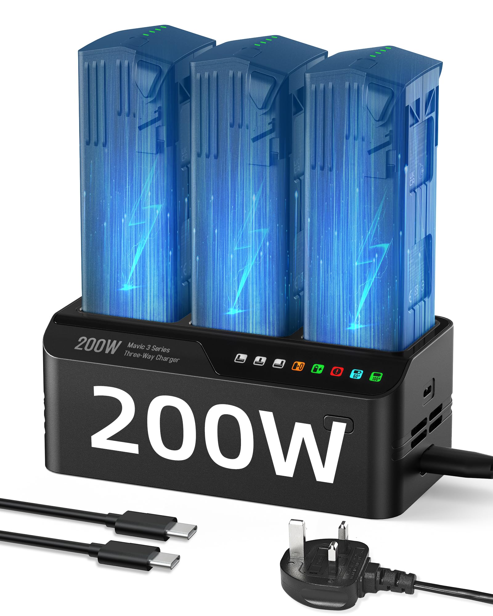LKTOP 200W Mavic 3 Pro Battery Charging Hub, Mavic 3 Charger (3.5X Super Fast) for DJI Mavic 3/Pro/Classic/Cine/Pro Cine/Enterprise/Thermal Drone, Controller, Hub/Car Charger (Charge 3 Batteries: 1hr)