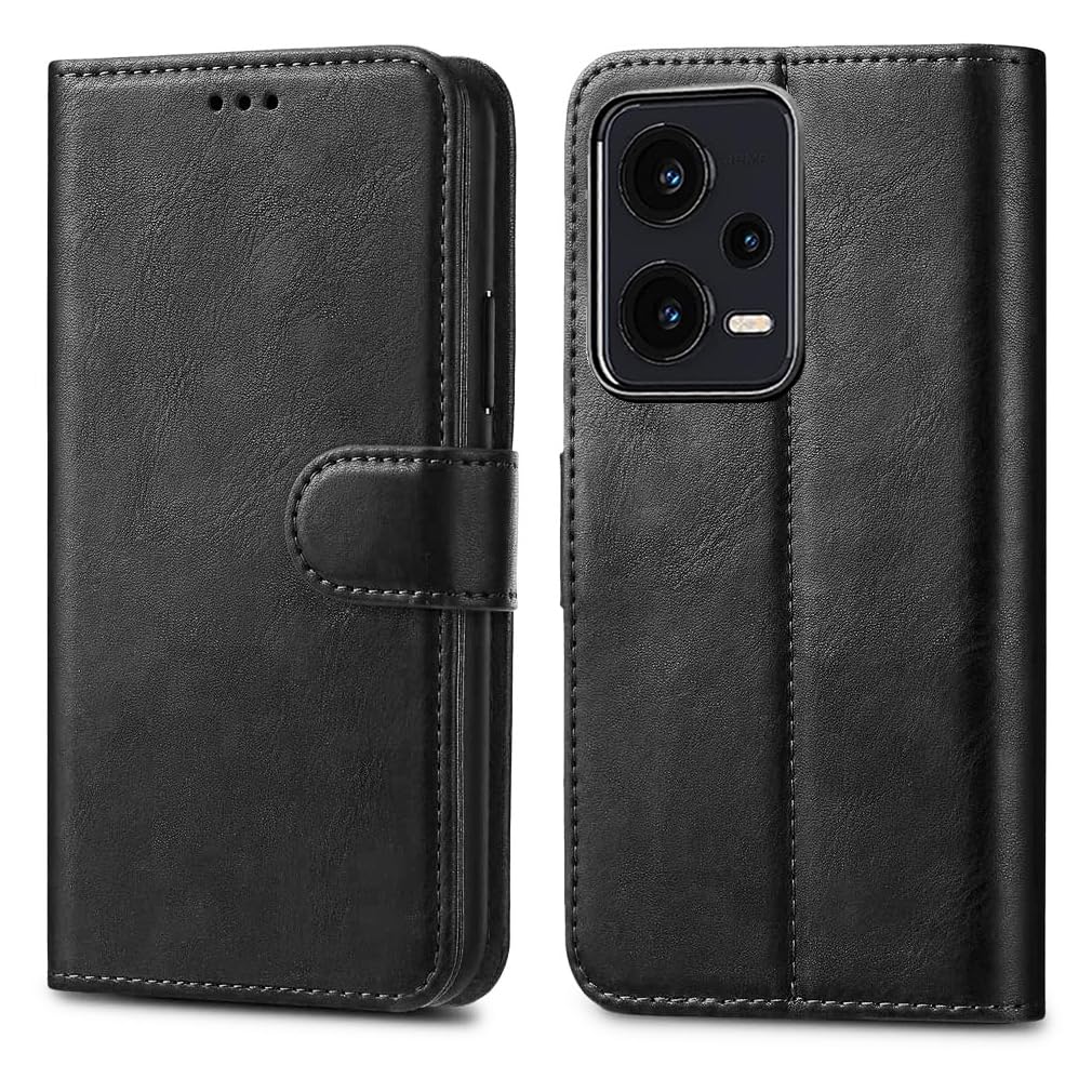 GAPlus PU Leather Flip Cover Wallet Case For Xiaomi Redmi Note 12 5G Card Holder Magnetic Kickstand Black
