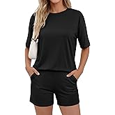 PRETTYGARDEN 2026 Women's Summer 2 Piece Sets Casual Lounge Set Short Sleeve Tops Shirts Shorts Travel Beach Vacation Outfits