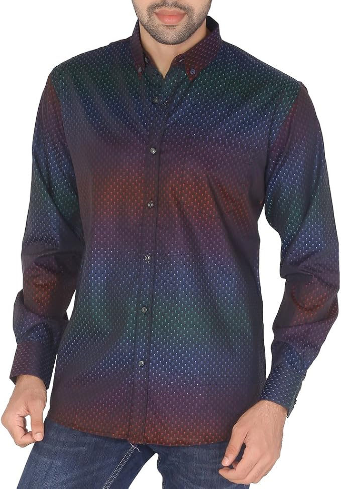 Buy GIZA Men's Cotton Jacquard Shirt, Multicolored at Amazon.in