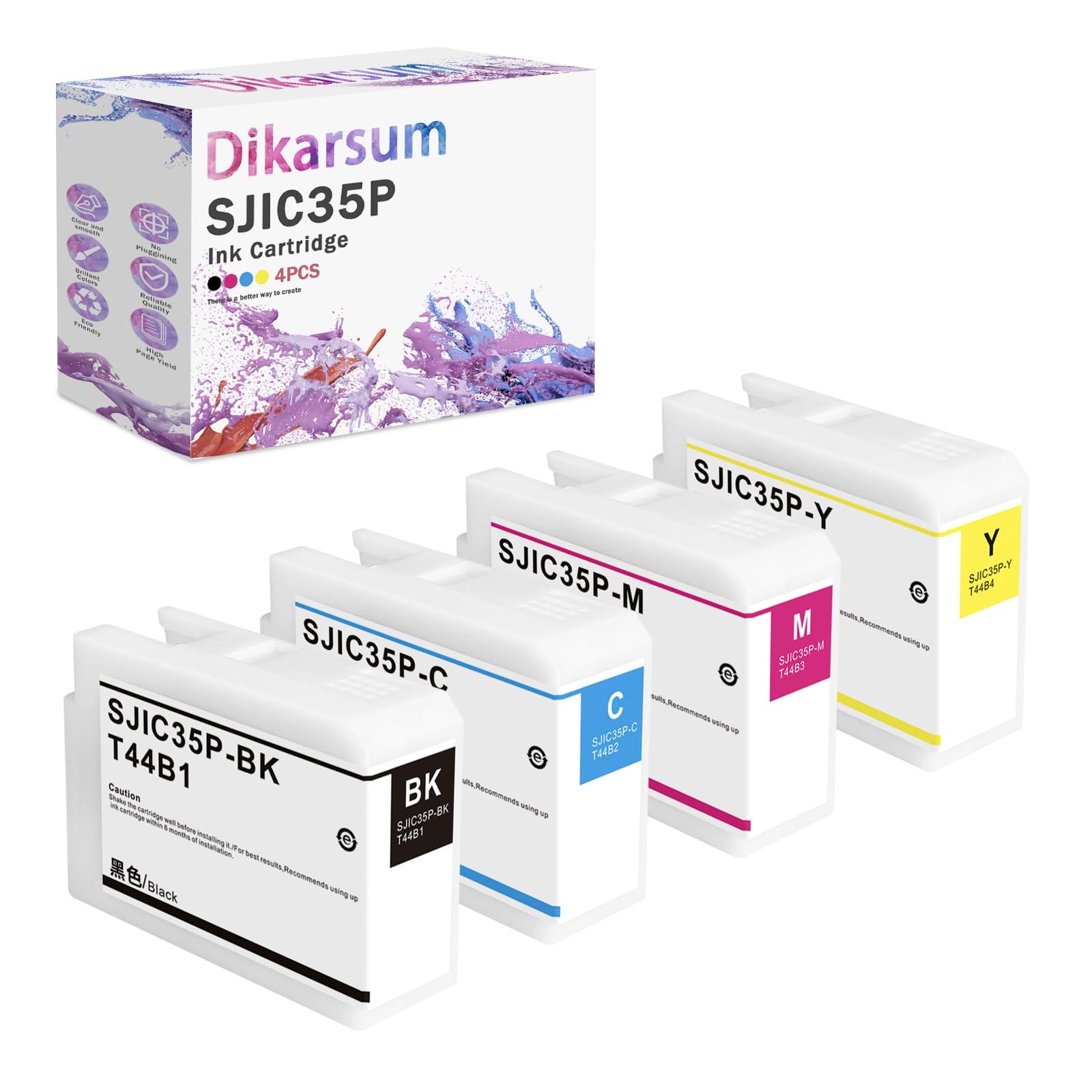 Photo 1 of Dikarsum SJIC35P Ink Cartridge Remanufactured T44B1 T44B2 T44B3 T44B4 Ink Cartridge Replacement for ColorWorks CW-C6000P CW-C6500A CW-C6500P CW-C6000A Label Printer