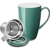 Sweese 15 OZ Porcelain Tea Mug with Infuser and Lid, Loose Leaf Tea Cup, Gifts for Tea Lover, Sage Green