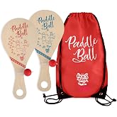 Wooden Paddle Ball (Set of 2) with Red Carry Bag Indoor Outdoor Toy: Fun and Classic Paddleball Game for Boys and Girls, Party Favor Toys Ages 4+