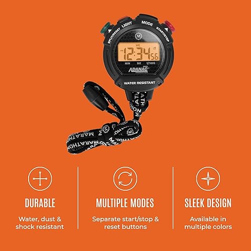 MARATHON Adanac 8000 Professional Digital Stopwatch - Touch Feedback, Waterproof, With Splits & Lap Timer For Coaches, Referees & Sports