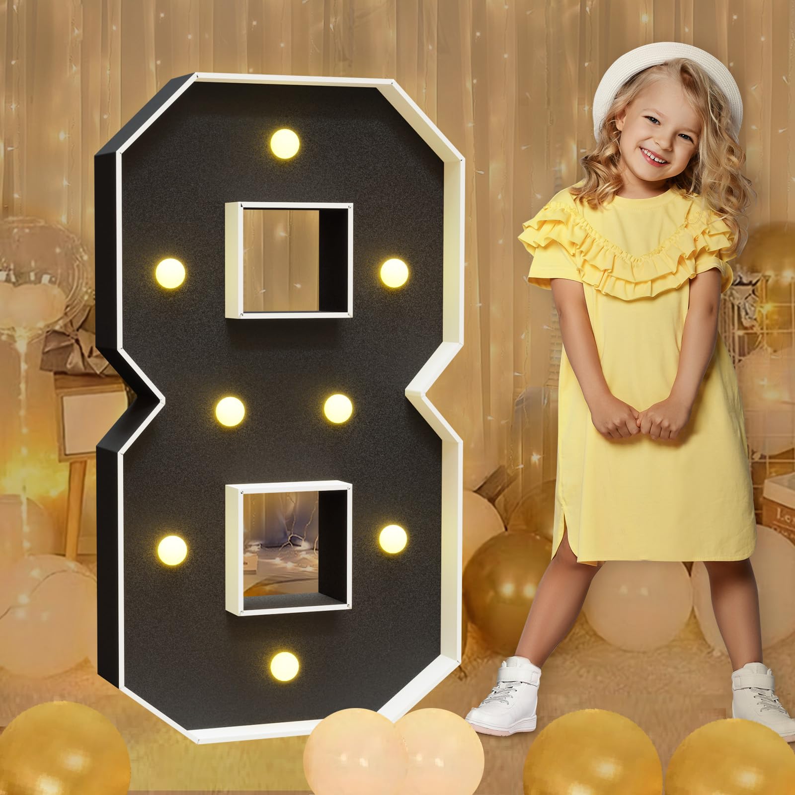 Photo 1 of imprsv Marquee Numbers Black 3FT: Black Party Decor - Light Up Number 8 Large 3 Feet Tall - Birthday Decorations for Him Her 8th 80th