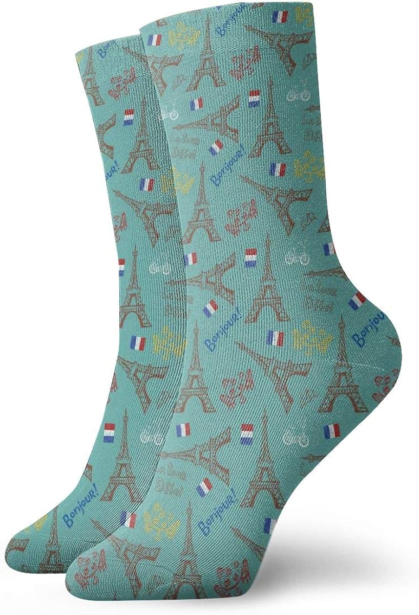 Men's Long Sock French Paris Symbols Crew Socks Polyester