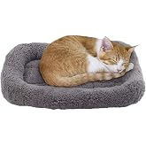 LESYPET Cat Bed for Indoor Cats, Soft Cat Cushion with Cat Pillow Around, Rectangle Kitten Pad Small Bed for Window Sill, 15'' x 10''