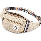 Freakmandu Eco-Friendly Boho Hippie Style Hemp Fanny Pack Hip Waist Bag for Hiking Running Jogging (Beatnik)