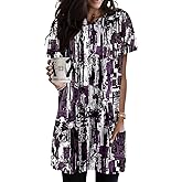KISSMODA Woman Lightweight Dress with Hood Short Sleeve Summer Loose Pullovers with Pockets Long Tunics Top for Leggings