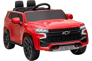 Aosom Chevrolet Tahoe Licensed Kids Ride on Car, 12V Battery Powered Kids Electric Car with Remote Control, Music, Lights, Horn, Suspension for 3-6 Years Old, Red