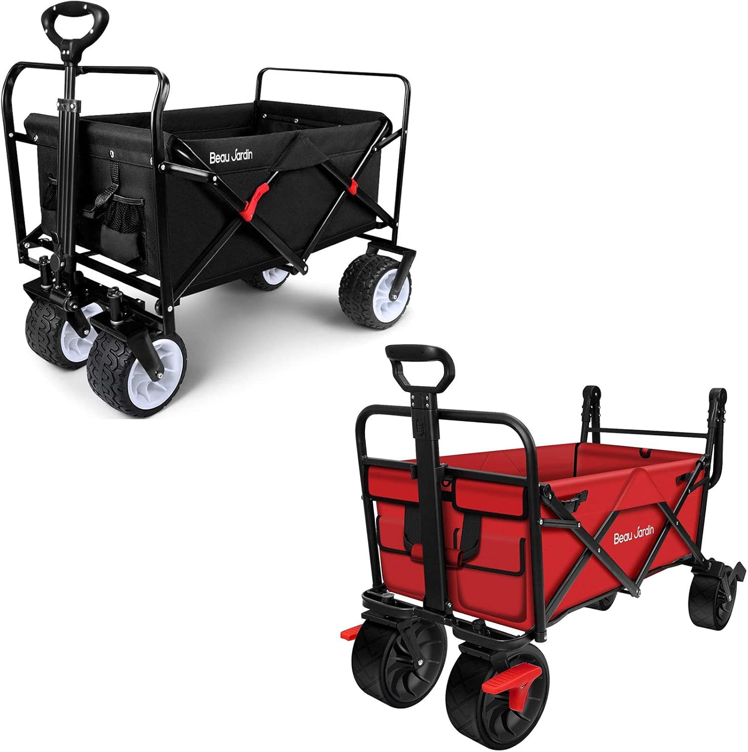 BEAU JARDIN Black Folding Pull Wagon Bunle Red Freestanding