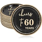 Ottin 50 Count Black 7-Inch Dessert Paper Plates Gold “Cheers to 60 Years” – Disposable Plates for 60th Anniversary, Birthday Party & Milestone Celebrations