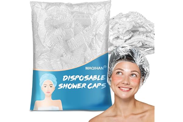 MAQIHAN 100 Disposable Shower Caps Large - Thickened Plastic Hair Caps for Deep Conditioning Shower Cap Reusable Waterproof f