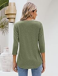 Sherosa Womens V Neck 3/4 Sleeve T Shirts Loose Fit