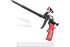 Magic Chems Spray Foam Gun Insulation (1 Insulation Foam Gun / 4 Nozzle) Insulating Applicator, Professional Expanding Foams Guns, for Dispensing, Caulking, Filling, Sealing, Red - 1 Pack