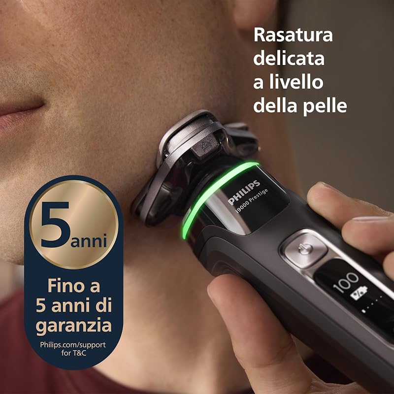 Shaver i9000 Prestige, rasoio elettrico Wet & Dry, tecnologia Skin IQ, triplo sistema Lift & Cut, doppie lame in acciaio di precisione 360º, pod per pulizia rapida, modello XP9207/30