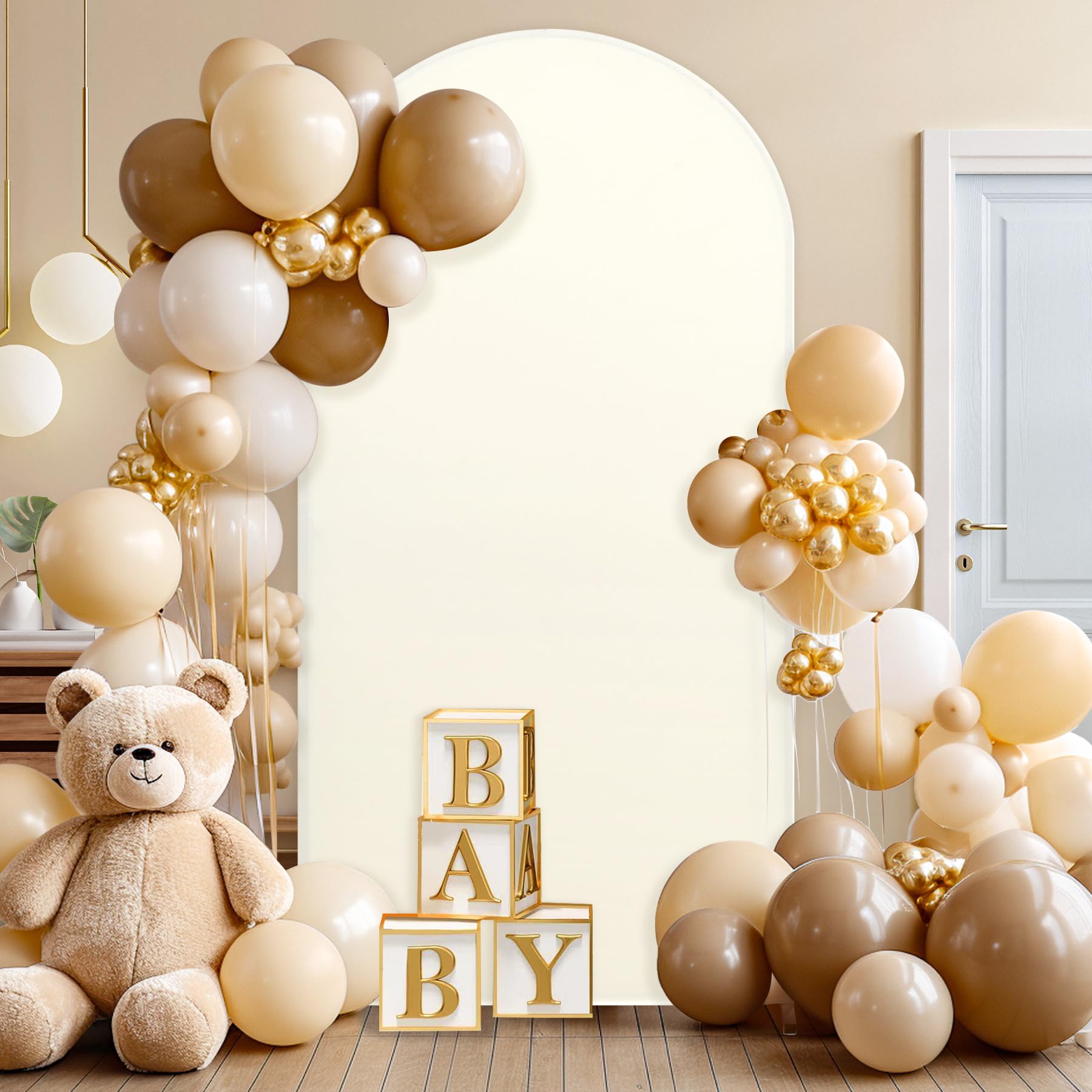 Photo 1 of ***(HEAVILY USED)***Party Talk Arch Backdrop Cover - 6 Ft Beige Spandex Fitted Arched Round Top Backdrop Cover for Wedding, Birthday, Baby Shower, Ceremony & Banquet - Stretchy Chiara Arches Stand Cover for Event Decor