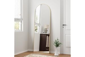 TinyTimes Arch Full Length Mirror, Arched Floor Mirror with Stand, Full Body Mirror, Large Mirror, Wall Mirror Full Length, Standing Mirror Leaning Mirror for Bedroom,Living Room, Gold, 58''x18''