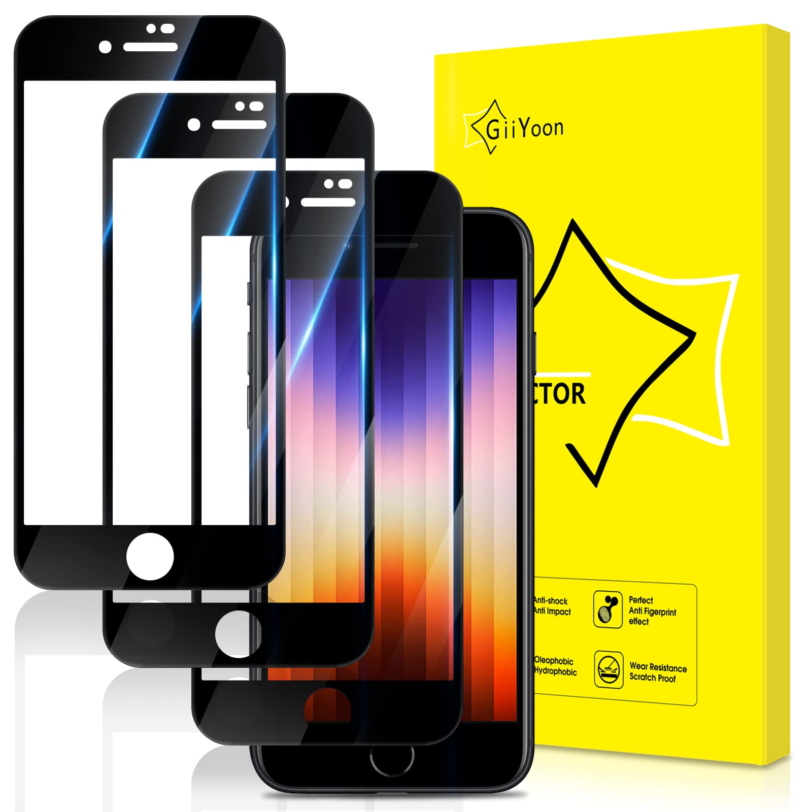 GiiYoon-3 PACK Screen Protector for iPhone SE 2022/2020, iPhone 6/7/8 Tempered Glass [HD Full Coverage] [Easy Installation] [Scratch Resistant] [9H Hardness] Protection Film