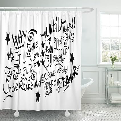 Amazon Com Emvency Shower Curtain Grafitti Many Graffiti Tags On