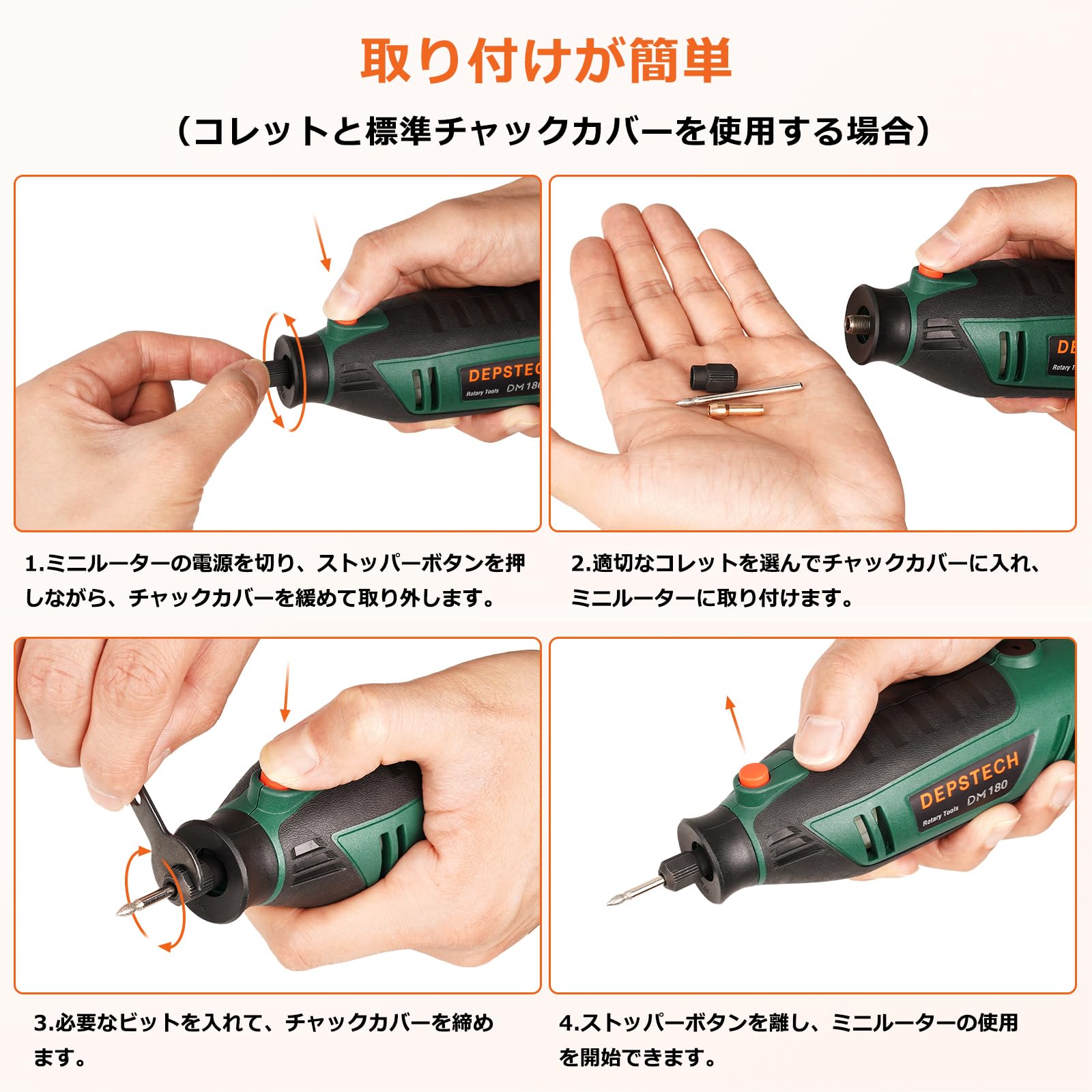 DEPSTECH Mini Router, 40,000 RPM High Speed Rotation, 128 pcs, 180 W, 6 Speed Router, Hand Router, Sealed Attachment, Woodworking, Carving, Drilling, Polishing, Cutting, Polishing, Nail Polishing,