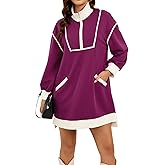 Skoinvb Womens Long Sleeve Sweatshirt Dress Oversized Half Zip Fall Loose Fit Casual Dress with Pockets