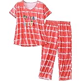 GTLY Womens Plus Size Pajama Set Cotton Sleepwear Tops with Capri Pants Casual and Fun Prints Pajama Sets