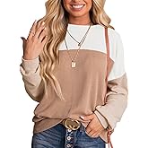 Dokotoo Womens Tops Fashion 2026 Color Block Long Sleeve Shirts Crewneck Knitted Casual Loose Pullover Blouses