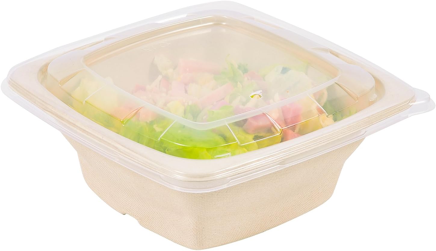 32 OZ PLASTIC SALAD PULP BOWLS MADE FROM COMPOSTABLE MATERIAL AND RECYCLABLE LIDS BY Pexale- PACK OF 10 (10)