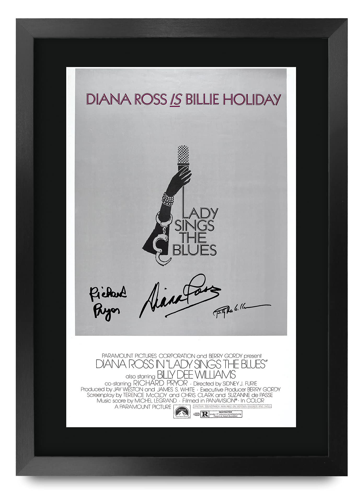 HWC Trading FR A3 Lady Sings the Blues Movie Poster Diana Ross, Richard Pryor Gifts Printed Poster Signed Autograph Picture for Movie Memorabilia Fans - A3 Framed