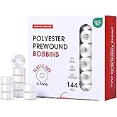 Poolin Size A (Class 15 / SA156) Prewound Bobbins 75D/2 White | 144pcs Plastic Sided Polyester Bobbin Thread for Single Needle Embroidery &amp; Sewing Machines