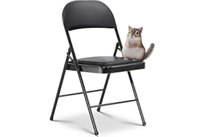 Oline Vinyl Folding Chairs, Padded Vinyl Cushion Chairs with Durable Metal Frame, Indoor Outdoor Stackable Foldable Guest Chairs for Office Wedding Kitchen Dining, 300lb Capacity (Black, 1 Pack)