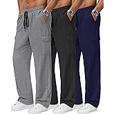 Neer 3 Pack Men's Baggy Cargo Sweatpants Open Bottom Joggers Straight Wide Leg Drawstring Lounge Pants with Pockets S to 3XL